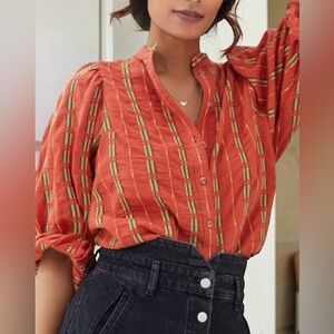 Pilcro Anthropologie Belle Femme Button Down Shirt. Orange Rust. Size : Medium